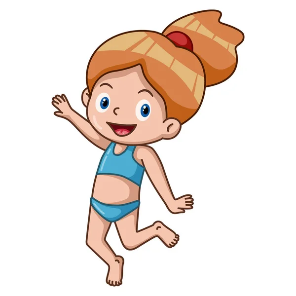 Mignon Petite Fille Dessin Animé Maillot Bain Posant — Image vectorielle