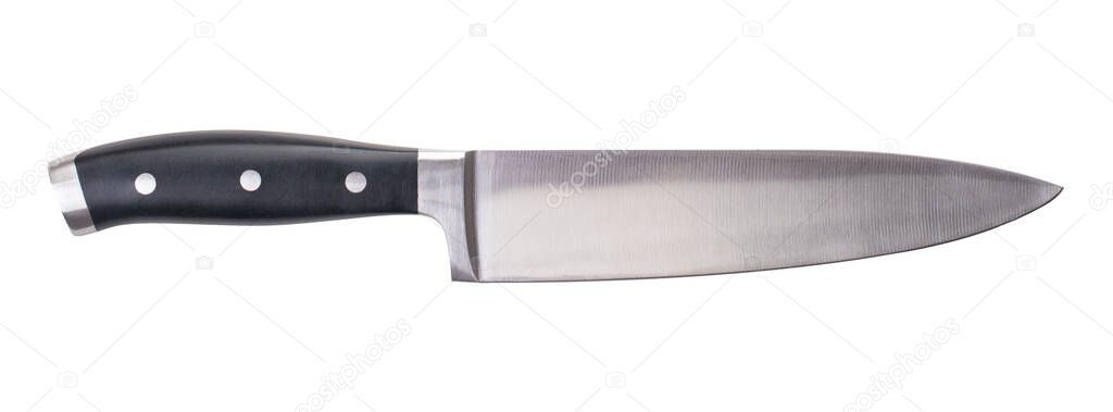 Black kitchen knife isolated on a white background
