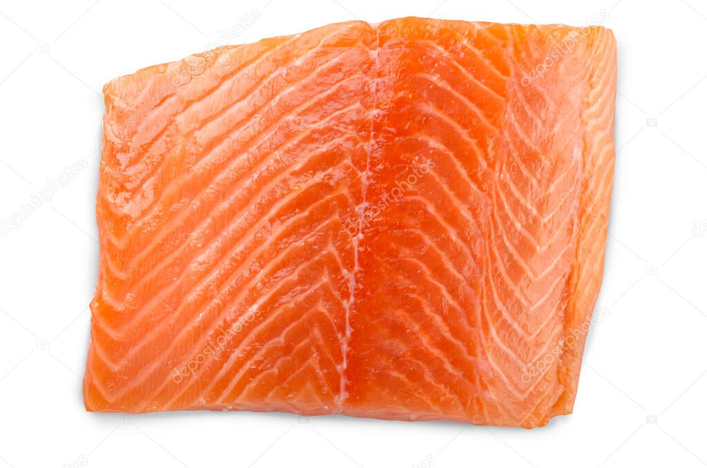 fresh raw salmon slice isolated on white background