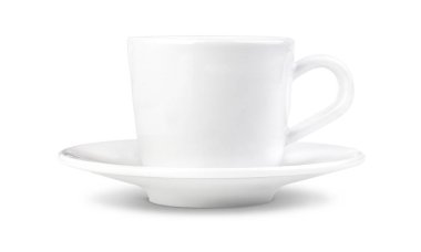 Beyaz arka planda izole edilmiş küçük beyaz kahve fincanı.