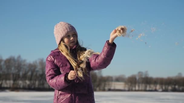 Mädchen mit braunem Rohrkolben — Stockvideo