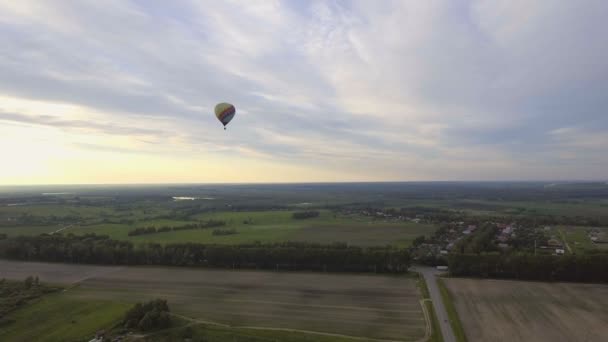 Palloncini d'aria calda nel cielo su un campo.Vista aerea — Video Stock