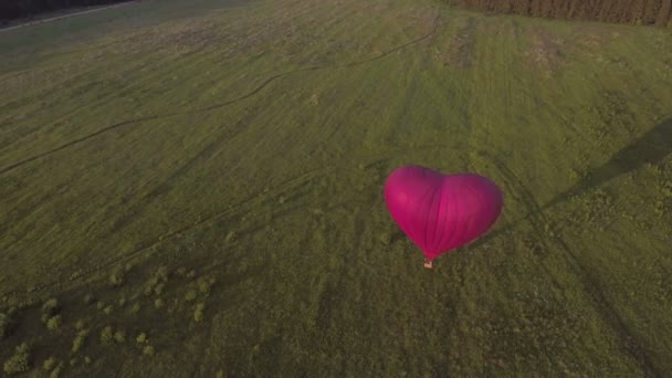 Balão de ar quente no céu sobre um campo.Vista aérea — Vídeo de Stock