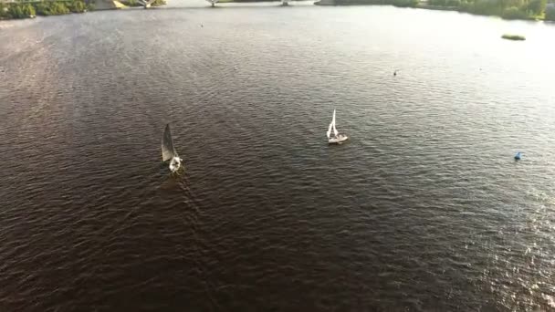 Vista aérea: Velero en el lago — Vídeo de stock