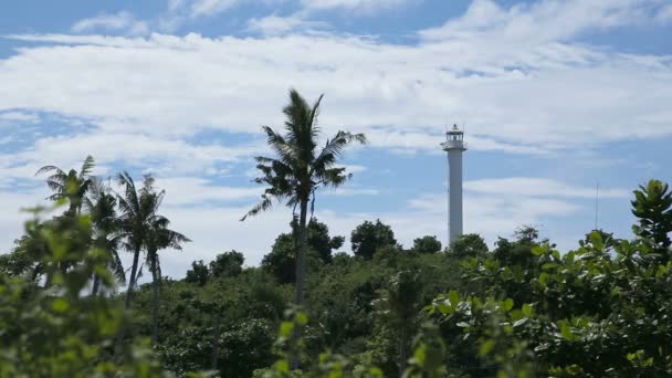 Lighthouse and tropical palms.Malapascua Island — Stock Video