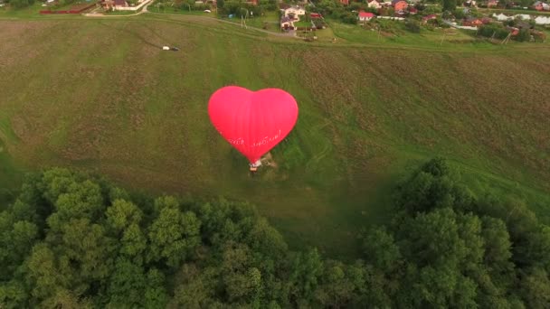 Balon na ogrzane powietrze w niebo nad polem. Widok z lotu ptaka — Wideo stockowe