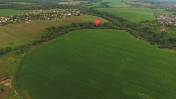 Luchtballon in de lucht over een veld. Luchtfoto — Stockvideo