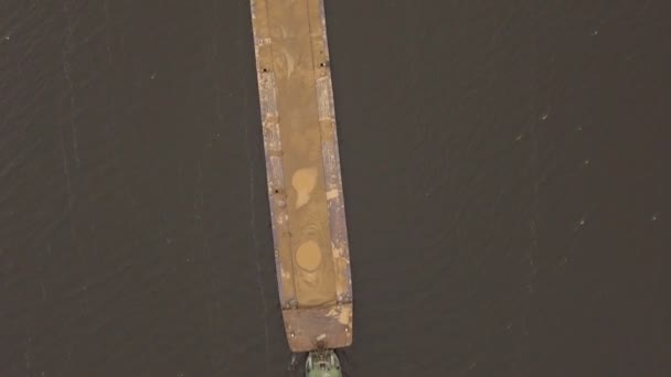 Aerial view:Barge on the river. — Stock Video