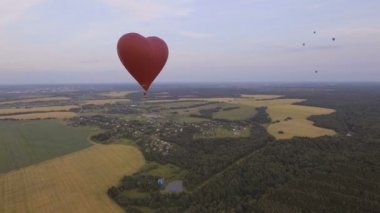 Sıcak hava balonu gökyüzüne bir alanın üzerinde. Havadan görünümü