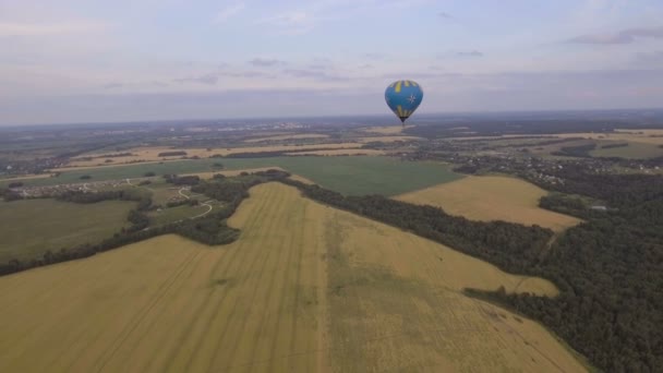 Horkovzdušný balón na obloze nad polem. Letecký pohled — Stock video