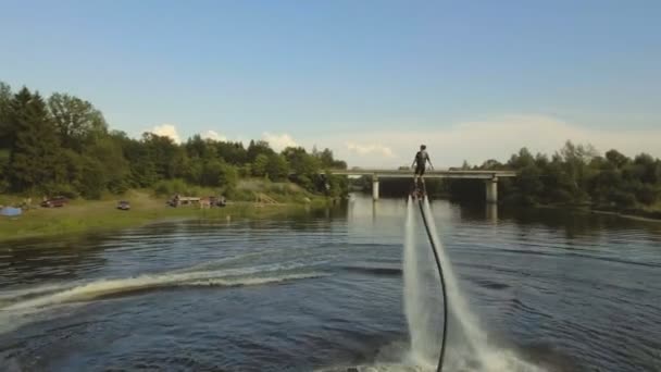 Hover board rider.Fly board rider.Aerial vídeo . — Vídeo de Stock