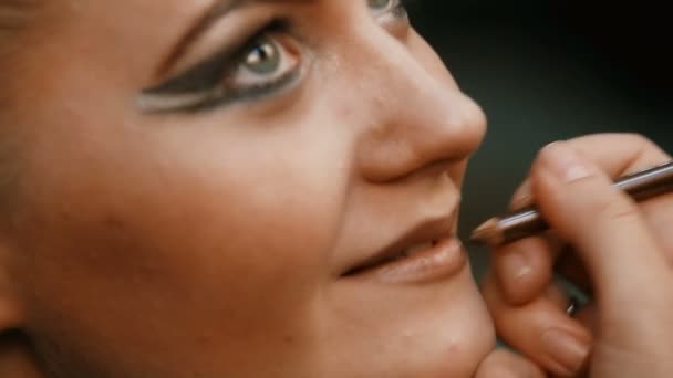 Make-up-Artist macht professionelles Make-up für junge Frau — Stockvideo