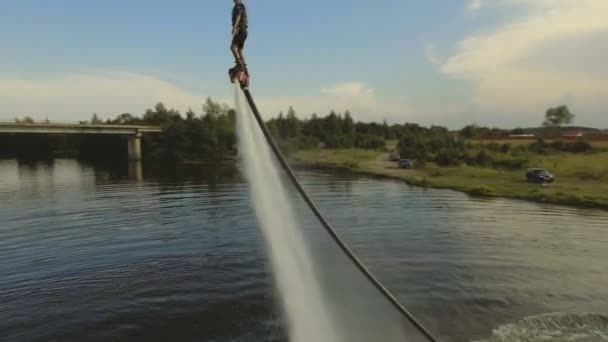 Hover board rider.Fly board rider.Aerial vídeo . — Vídeo de Stock