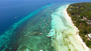 Kumsal ve tropikal deniz. Panglao Adası, Filipinler.