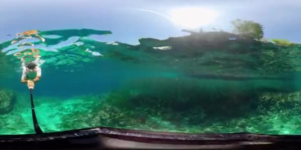 Egy korallzátony víz alatti világa. Fülöp-szigetek. 360 fokos nézet. — Stock videók