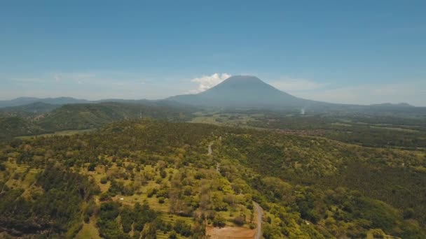 Farmland in der Berglandschaft und Dorf Bali, Indonesien. — Stockvideo