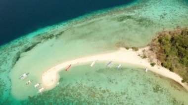 Kumlu plajlı tropik ada, Filipinler, Palawan