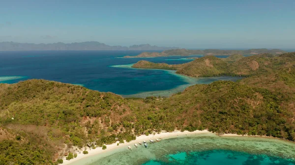 Kumlu plajlı tropik ada, Filipinler, Palawan