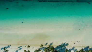 Tropik plaj ve açık mavi deniz