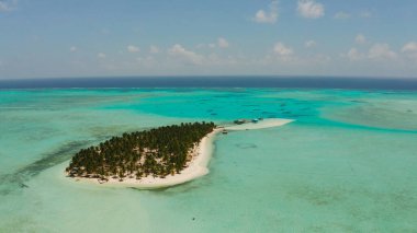 Mercan adasında plajı olan tropik bir ada. Onok Adası Balabac, Filipinler.