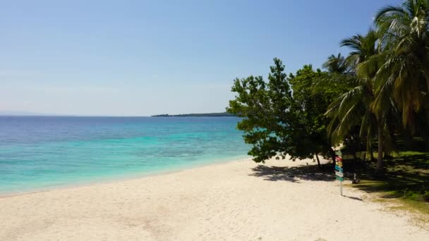 야자나무가 있는 아름다운 열대 해변을 볼 수있다. 휴일과 휴가 개념이야. 필리핀 레이테 섬의 히 모킬 란 섬. — 비디오