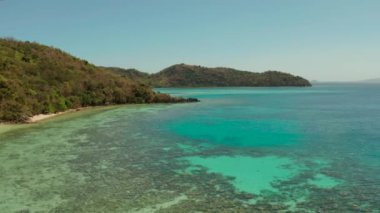 Kumlu plajlı tropik ada, Filipinler, Palawan