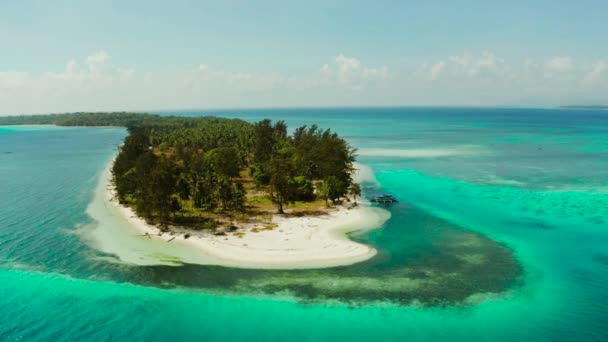 Isla tropical con playa de arena. Balabac, Palawan, Filipinas. — Vídeos de Stock