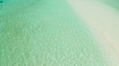 Tropik plaj ve dalgalı mavi deniz.