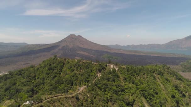 Mountain landscape with volcano Batur — Stock Video