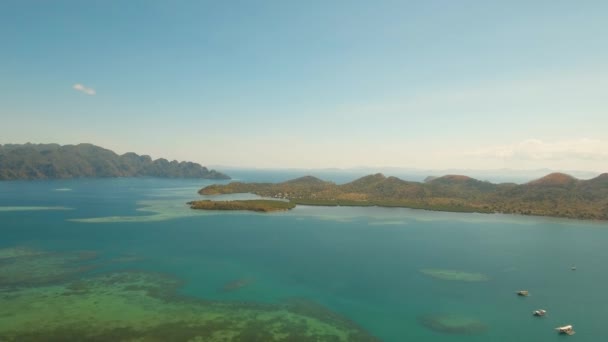 Αεροφωτογραφία τροπική λιμνοθάλασσα, θάλασσα, παραλία. Τροπικό νησί. Busuanga, Palawan, Φιλιππίνες. — Αρχείο Βίντεο