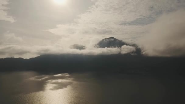 Lake and volcano at sunrise Batur. Bali,Indonesia. — Stock Video