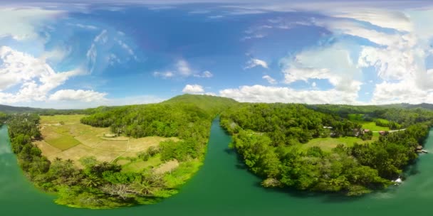 Река Лобок в джунглях. Бохол, Филиппины. 360 панорама. — стоковое видео