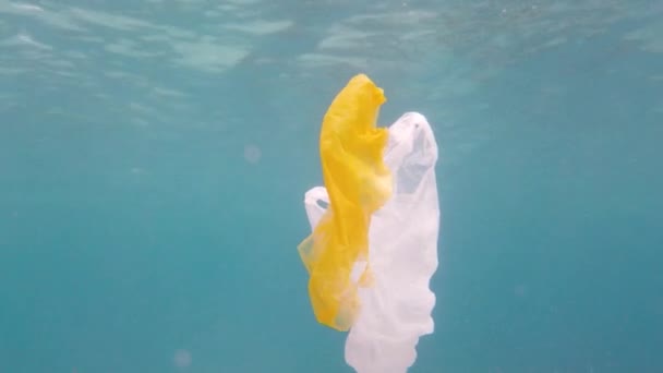 Plastikowa torba w morzu. — Wideo stockowe
