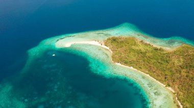 Kumlu plajlı tropik ada, Filipinler, Palawan