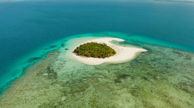 Kumlu bir tropik ada. Balabac, Palawan, Filipinler.