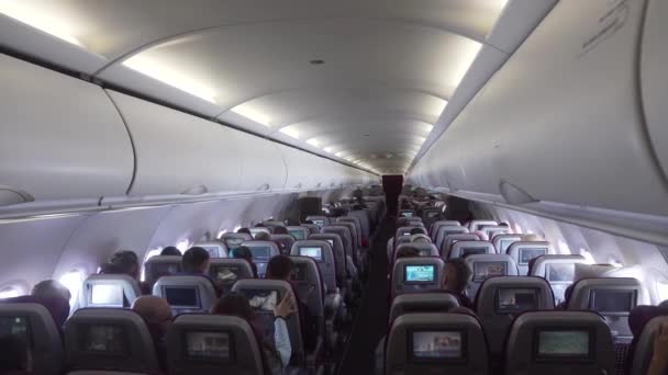 Cabina del avión con pasajeros. — Vídeos de Stock