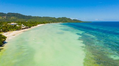 Kumsalı ve mavi denizi olan bir sahil. Anda Bohol, Filipinler.