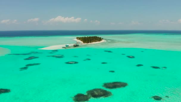 Mercan adasında plajı olan tropik bir ada. Onok Adası Balabac, Filipinler. — Stok video