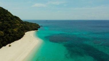 Tropik sahil ve mavi göl.