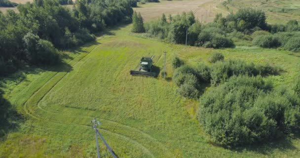 Комбайн на пшеничному полі — стокове відео