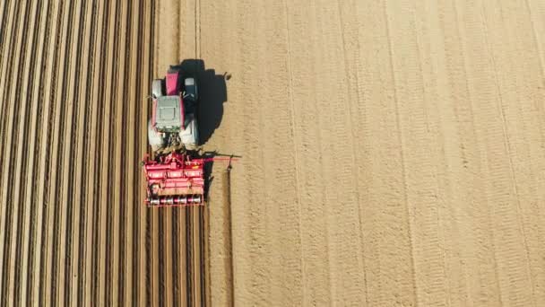 Tractor con gradas de disco en las tierras de cultivo — Vídeos de Stock
