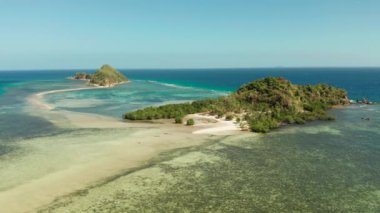 Kumlu plajlı tropik ada, Filipinler, Palawan