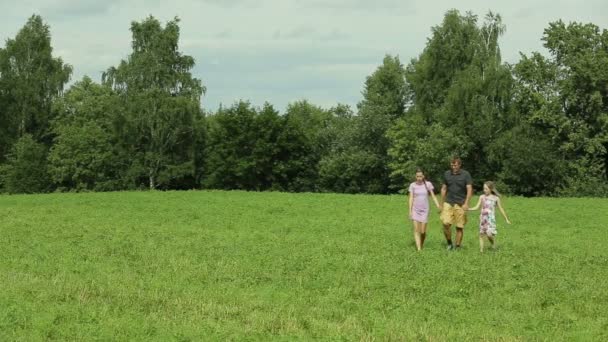 Father walking with children — Stock Video