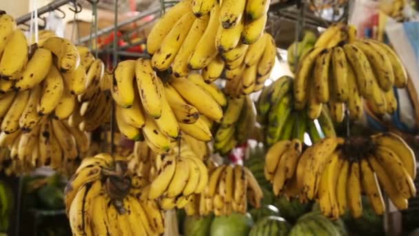 Plátanos en el mercado de frutas — Vídeo de stock