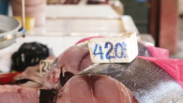 Pescado fresco en el mercado — Vídeo de stock