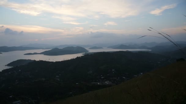 Sunset on tropical island,view from the mountain. — Stock Video