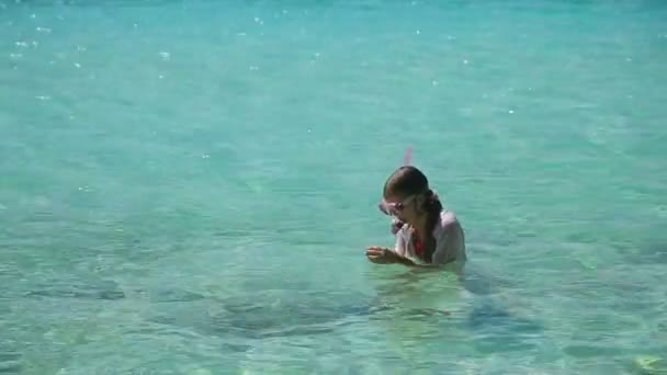 Jong meisje snorkelen in zee — Stockvideo