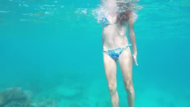 Genç kız scuba diver — Stok video