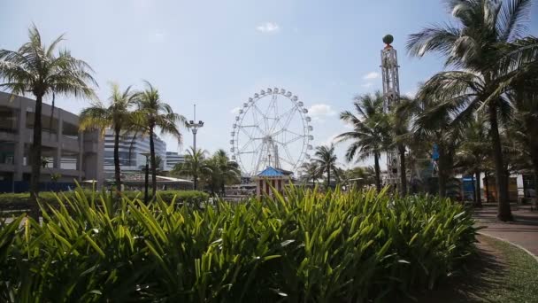 Rueda de la fortuna en un parque de atracciones — Vídeo de stock