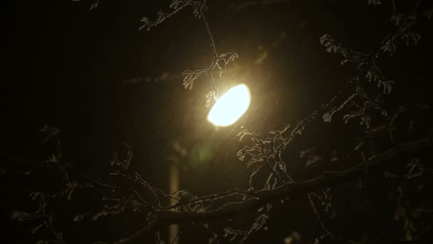 Уличная почта с фонариком в зимний вечер — стоковое видео